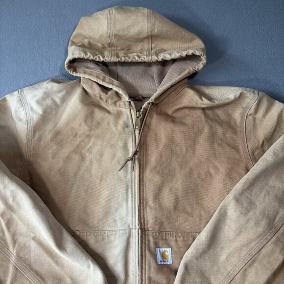 CARHARTT J131 Mens L Brown Duck Thermal Lined Detroit Jacket Hooded DISTRESSED - Picture 3 of 16
